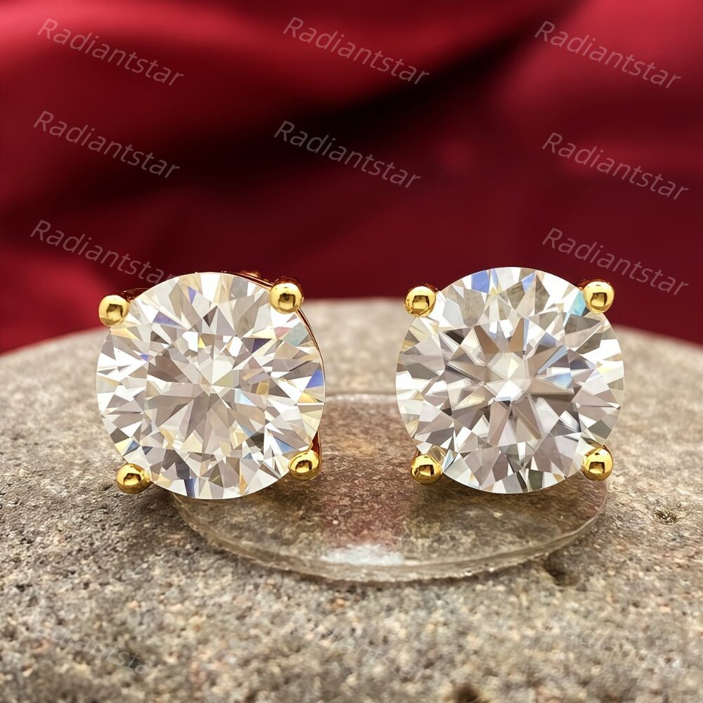 NEW Certified 8ct. t.w. Moissanite Gold 4 Prong Screw Back Stud Earrings